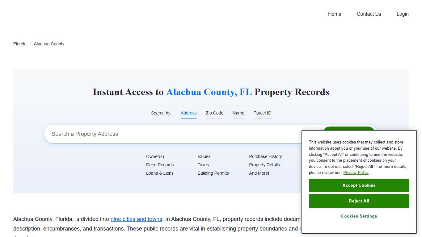 Alachua County Property Records Owners, Deeds, Permits